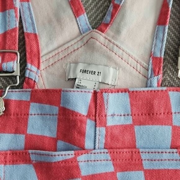 Forever 21 Denim Bib Overall Dress Women's Small Pink and Gray Checkerboard - Picture 7 of 10